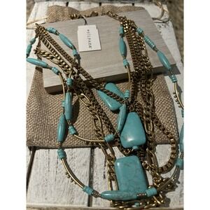 Silpada KR "Toes in the Sand" Howlite Turquoise Brass Necklace 5-Strand NWT $160